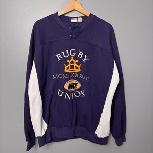 Vintage Nike Rugby Union Sweatshirt Mens Large Purple White Crown MCMLXXXVII